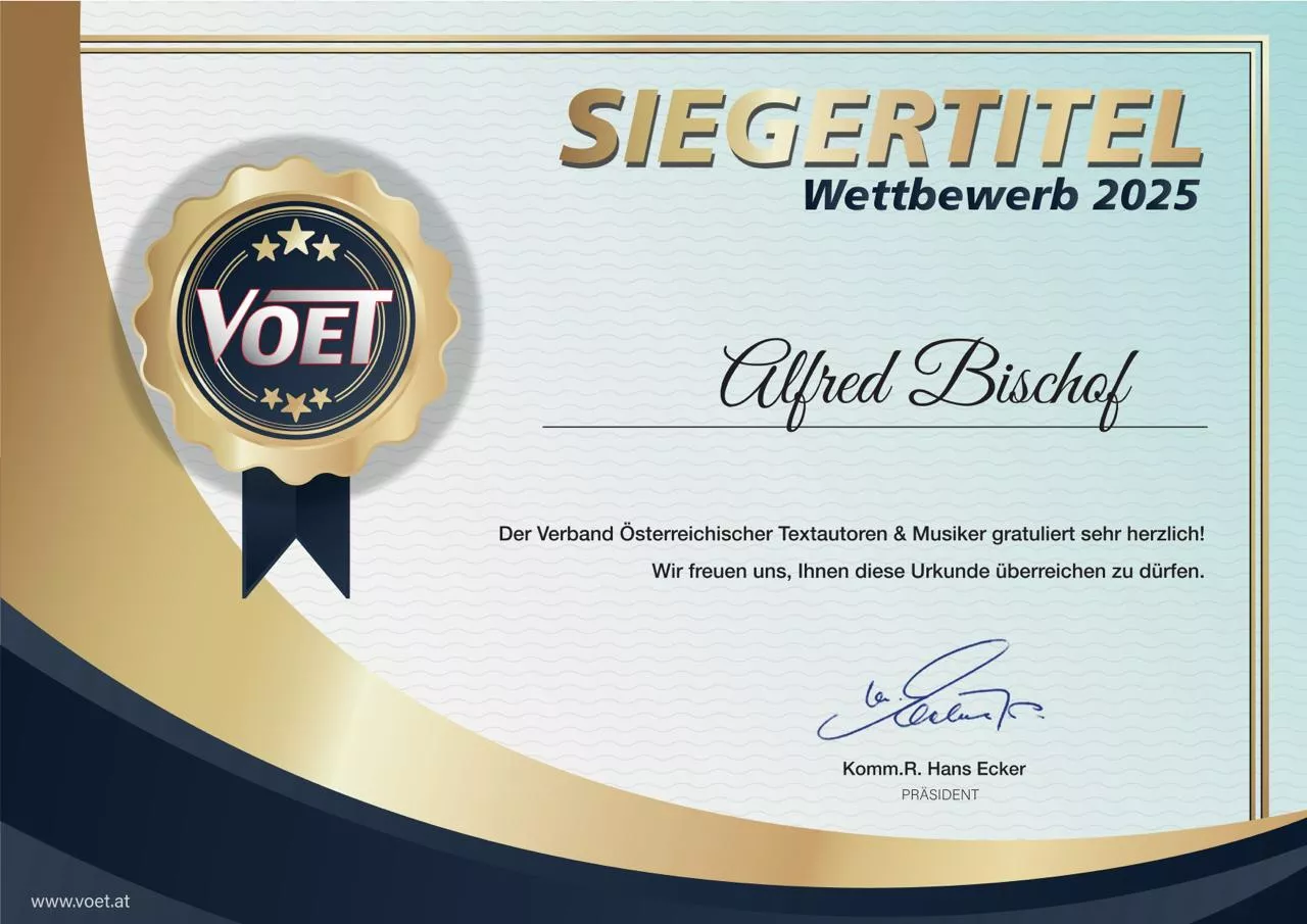 Alfred Bischof gewinnt den VOET-Songwettbewerb 2025 mit „Und plötzlich“