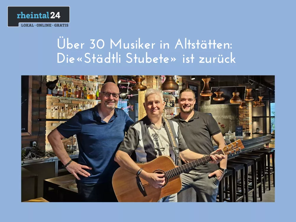 „Bruno, Alfred und Marcel bei der Städtli-Stubete 2026 in der Bar des Restaurant Bar Rathaus in Altstätten. Das Foto zeigt die drei Musiker in gemütlicher Atmosphäre während der Veranstaltung. Foto: Fabian Alexander Meyer.“